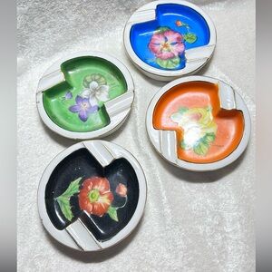 Vintage Floral Ceramic Ashtrays - Multi Color Set